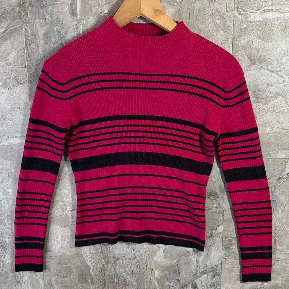 Worthington Essentials pink striped mock neck sweater Small Woman's